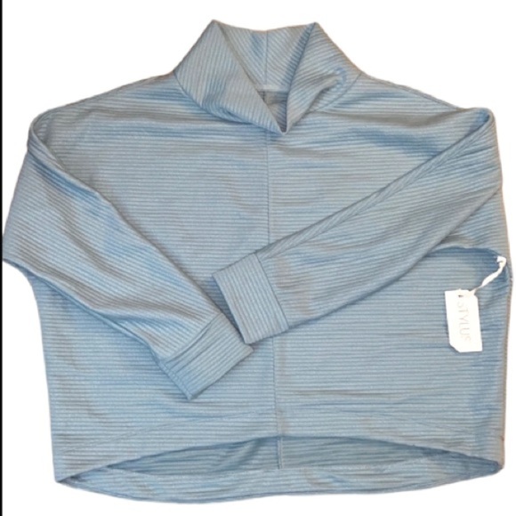 Stylus NWT Plus Size Women’s Aqua Cowl Neck Textured Long Sleeves Sweatshirt - Picture 1 of 3
